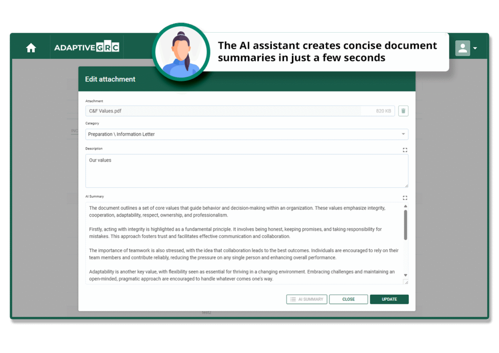 AI Assistant AdaptiveGRC - Automated Document Summaries and Translations
